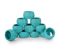 Ajuny Rond de Serviette en Rotin Raphia Fait à la Main Rond Décoratif 1.5" Porte Serviettes pour Décoration de Table Salle à Manger Mariage Dîner Fête Décoration de Table- Turquoise, Lot de 12