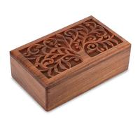 Ajuny Sculpté À La Main Boîte Bijoux En Bois Arbre De La Vie Décorative