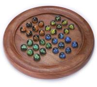 Ajuny Solitaire Classique de 12 Pouces - Jeu de Société en Bois Fabriqué à la Main avec Billes 4 Couleurs, Design Indien Vintage - Idéal pour Le Plaisir en Famille et la Décoration de la Maison