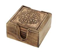 Ajuny sous-Verres en Bois avec Support Lot De 6 - Dessous de Verre Artisanaux Motif Celtique - Protection de Table pour Tasses, Mugs, Café, Thé & Verres - Déco Maison, Idée Cadeau 12,7 cm