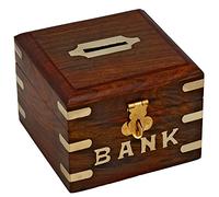 Ajuny Tirelire carrée en Bois de sheesham fabriquée à la Main avec Accents en Laiton - Loquet verrouillable - 10,2 x 10,2 x 10,2 cm - Tirelire en Bois d'inspiration Vintage - pour Enfants et Adultes