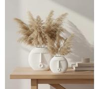 Ajuny Vases en Céramique Design Visage, Lot de 2, Blanc - Vases Décoratifs Modernes pour Herbe de la Pampa, Fleurs Séchées et Fleurs, Centre de Table pour Salon, Mariage, Fête et Bureau