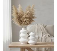 Ajuny Vases en Céramique Forme Citrouille, Lot de 2, Blanc -Vases Bouteille Décoratifs pour Herbe de la Pampa, Fleurs Séchées et Fleurs, Décoration de Table Moderne pour Salon, Mariage, Fête et Bureau