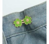 Ajusteur de taille à bouton en forme de fleur de cerisier pour pantalons et jupes - Boucle de serrage à la taille ajustable pour jeans - Sans couture - Vert