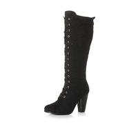 Ajvani Femmes haute talon carré lacets genou mollet motard bottes militaires taille Daim noir 4 37