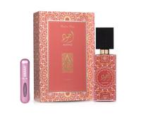 Ajwad Pink Parfum 60 ml, arabe unisexe longue durée, eau de parfum avec vaporisateur rechargeable 5 ml, parfum exotique avec notes de Guayaba, rose et cuir (Ajwad Pink)