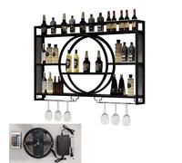 AJYBYUKJ Casier à vin Mural avec éclairage LED, étagère de Bar en Fer, présentoir de Bouteilles d'alcool avec Support en Verre, étagères murales flottantes, avec Supports pour Verres à Pied, étagère