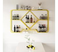 AJYBYUKJ Casier à vin Mural Suspendu à LED Industriel pour la Maison, Le Bar, la Salle à Manger, la Cuisine, l'affichage du vin en Or et l'organisateur de Stockage Taille de l'étagère : NO LED_1