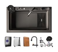 AJYBYUKJ Ensemble d'évier de Cuisine en Acier en Acier Inoxydable, Poste de Travail de Bol Simple avec Robinet de Traction d'affichage numérique, rondelle de Tasse, kit d'accessoires de 13 pièces,