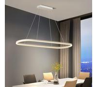 AJYBYUKJ Lampe à Suspension LED Moderne à intensité Variable pour Salle à Manger et Bureau Design Ovale réglable en Hauteur avec télécommande Plafonnier Blanc 100 cm pour des Solutions d'éclairage