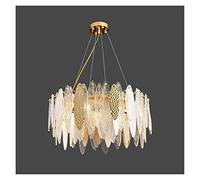 AJYBYUKJ Lustres LED, Moderne Luxe Rond Plaque de métal Verre Suspension Foyer E14 Lampe Suspendue Salle à Manger Lustre LED lumières Lampe déco luminaire, Lustre luminaire Beauty Comes