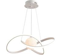 AJYBYUKJ Plafonnier LED d'intérieur, Lustre à Anneau Rond du Milieu du siècle, Lampes suspendues Modernes à LED avec planète de Lune 3D, Grande Lampe Suspendue au Plafond Blanc Lait, Hall d'entrée