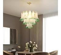 AJYBYUKJ Plafonnier - Lustres Modernes en Verre Vert LED à 3 Couleurs changeantes Luminaire Suspendu 19,6" Lustre Rond doré Lampe Suspendue pour Chambre, Chambre, Beauty Comes