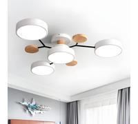 AJYBYUKJ Plafonnier Semi-encastré Moderne Nordique Blanc LED plafonnier Circulaire Acrylique 4 têtes Lustre Spoutnik luminaire avec décoration en Bois décor Suspension Beauty Comes