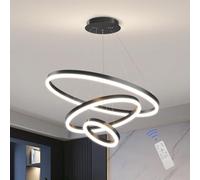 AJYBYUKJ Suspension LED Moderne à intensité Variable, Lustre Rond à 3 Couches, plafonnier Minimaliste à Hauteur réglable pour îlot de Cuisine et Salle à Manger, Design Noir élégant Beauty Comes
