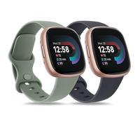 AK 2 Pack Bracelet pour Fitbit Versa 4/Sense 2/Fitibit Versa 3/Sense pour Femmes Hommes,Bracelet de Remplacement Réglable pour Fitbit Versa 4/Sense 2/Versa 3/Sense (Bleu Nuit/Cactus, Large)