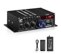 AK-380 USB SD BT.C Amplificateur de puissance audio FM AUX 400 W + 400 W 2.0 CH HiFi stéréo AMP haut-parleur Bluetooth 5.0 Amp récepteur avec alimentation 12 V 5 A, antenne FM pour voiture, maison