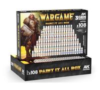 AK Acrylics 3Gen SET AK11784 WARGAME PAINT IT ALL BOX (108x17ml) + 2x brush + mat