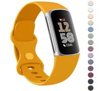 AK Bracelet pour Fitbit Charge 6/5 - Bracelet de rechange classique en silicone souple compatible avec Charge 6/5 pour homme et femme (taille S, lueur matinale)