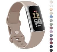AK Bracelet pour Fitbit Charge 6/5 - Bracelet de rechange classique en silicone souple pour homme et femme (taille S, thé au lait)