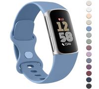 AK Bracelet pour Fitbit Charge 6/5 - Bracelet de rechange classique en silicone souple pour homme et femme (taille S, bleu ciel)