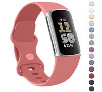 AK Bracelet pour Fitbit Charge 6/5 - Bracelet de rechange souple en silicone classique (petit, corail)