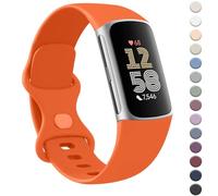AK Bracelet pour Fitbit Charge 6/Fitbit Charge 5 pour homme et femme - Bracelet de rechange classique en silicone souple compatible avec Fitbit Charge 6/Fitbit Charge 5 (taille L, orange)