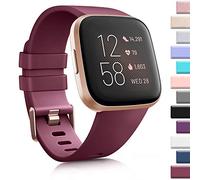 AK Bracelets de sport compatibles avec Fitbit Versa/Versa 2/Versa SE, bracelets de rechange en élastomère souple multicolores pour montre Fitbit Versa Lite (rouge vin, taille L)