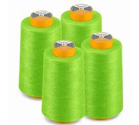 AK TRADING CO. Lot de 4 bobines de fil à coudre polyvalent (5486 m par bobine) de polyester haute résistance pour couture, matelassage, surjeteuse, bordure merrow et broderie à la main, vert fluo