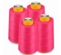 AK Trading Lot de 4 bobines de fil à coudre polyvalent (5486 m par bobine) de polyester haute résistance pour couture, matelassage, surjeteuse, bordure merrow et broderie à la main, fuchsia