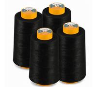 AK Trading Lot de 4 bobines de fil à coudre polyvalent (5486 m par bobine) de polyester haute résistance pour couture, matelassage, surjeteuse, bordure merrow et broderie à la main, noir