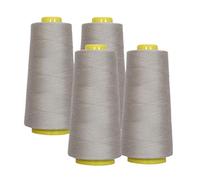 AK Trading - Lot de 4 cônes de fil à coudre tout usage argentés (6000 m chacune) de polyester haute résistance pour couture, matelassage, surjeteuse, merrow et broderie à la main.