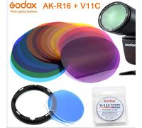 AK-V11C avec R16 - plaque de diffusion magnétique avec ensemble de Gel à effet de couleur pour lampe Flash de la série Godox V1 Speedlite