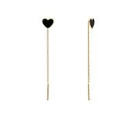 Aka Gioielli® - Boucles d’Oreilles Pendantes Chaînette avec Cœur Noir en Argent 925 Plaqué Or 18K, Boucles d’Oreilles Longue Femme et Fille