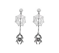 Aka Gioielli® - Boucles d'oreilles Pendantes Araignée et Toile d'araignée Halloween pour Femme en Argent 925 2 Couleurs et Cristaux Swarovski