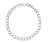 Aka Gioielli® - Bracelet Homme Femme Argent Fin Sterling 925 Rhodié - Chaîne Maille Gourmette 6.3 mm - Longueur: 20 cm