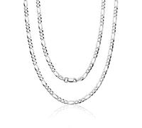 AKA Gioielli® - Chaîne Maille Figaro 4.4mm Argent Sterling 925 Rhodié - Collier Homme Femme - 75 cm de long