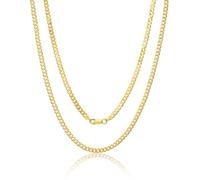 AKA Gioielli® - Collier Argent Sterling Massif Plaqué Or Jaune - 5mm Chaîne Maille Gourmette Cubaine avec Finition Diamant sur un Côté pour Homme et Femme - 60 cm de long
