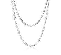 Aka Gioielli® - Collier Femme Homme Argent Sterling 925 Plaqué Rhodium - Chaîne 4.3mm Maille Gourmette Cubaine - Longueur: 60 cm
