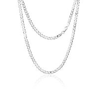 Aka Gioielli® - Collier Femme Homme Argent Sterling 925 Plaqué Rhodium - Chaîne 5mm Maille Gourmette Cubaine - Longueur: 65 cm