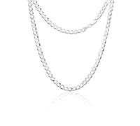 Aka Gioielli® - Collier Homme Femme Argent Sterling 925 Plaqué Rhodium - Chaîne 5.6mm Maille Gourmette Cubaine - Longueur: 45 cm