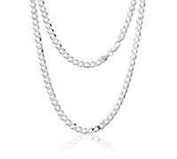 Aka Gioielli® - Collier Homme Femme Argent Sterling 925 Plaqué Rhodium - Chaîne 6.3mm Maille Gourmette Cubaine - Longueur: 55 cm