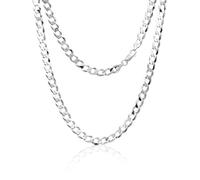 Aka Gioielli® - Collier Homme Femme Argent Sterling 925 Plaqué Rhodium - Chaîne 7.2mm Maille Gourmette Cubaine - Longueur: 65 cm