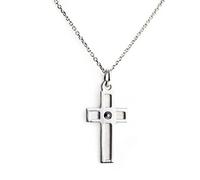 Aka Gioielli® - Collier Pendentif Croix et Cristal Swarovski Hématite en Argent 925 Rhodié, Cadeau Homme et Femme