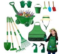 Aka Supaku Ensemble d'outils de jardinage pour enfants, 15 pièces avec pelle, râteau, arrosoir, jouets de creusement de la ferme, cadeaux d'Halloween, de Noël, d'anniversaire pour garçons et filles