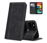 AKABEILA Coque Google Pixel 5, étui Google Pixel 5, Housse en Cuir Compatible pour Google Pixel 5 Etui Portefeuille Emplacements Cartes Folio [Fermeture Magnétique] Stand Holster, Noir