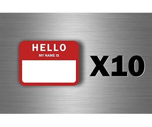 Akachafactory 10x Autocollant Sticker Vintage USA Hello My Name is Identification Fete Mariage