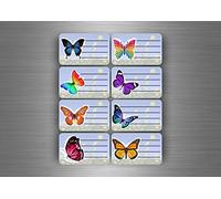 Akachafactory 16x Autocollant Sticker Etiquette Cahier Scolaire Livre classeur Ecole Papillon