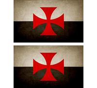 Akachafactory 2X Autocollant Sticker Drapeau Vintage Vieilli Chevalier templier