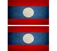 Akachafactory 2X Autocollant Sticker Drapeau Vintage Vieilli Lao Laos